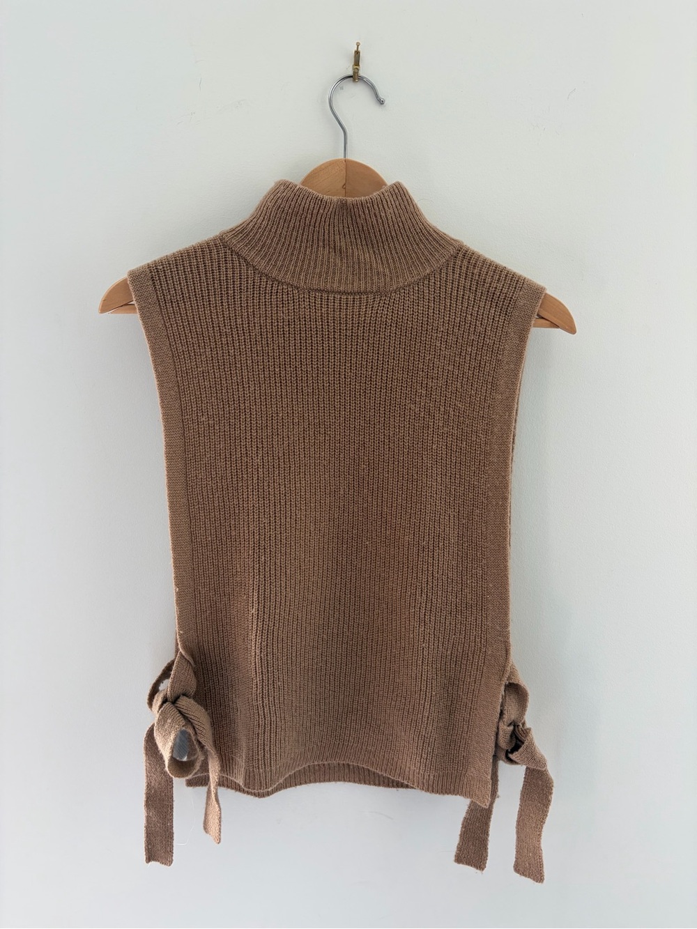 H&M Tan Cashmere/Wool Sleeveless Turtleneck Grandpa Knit Vest with Side Ties, OS